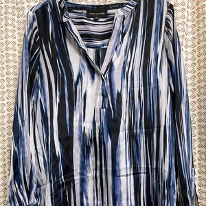 Womens Jones New York Polyester Blue Striped Button Down Blouse Size Medium